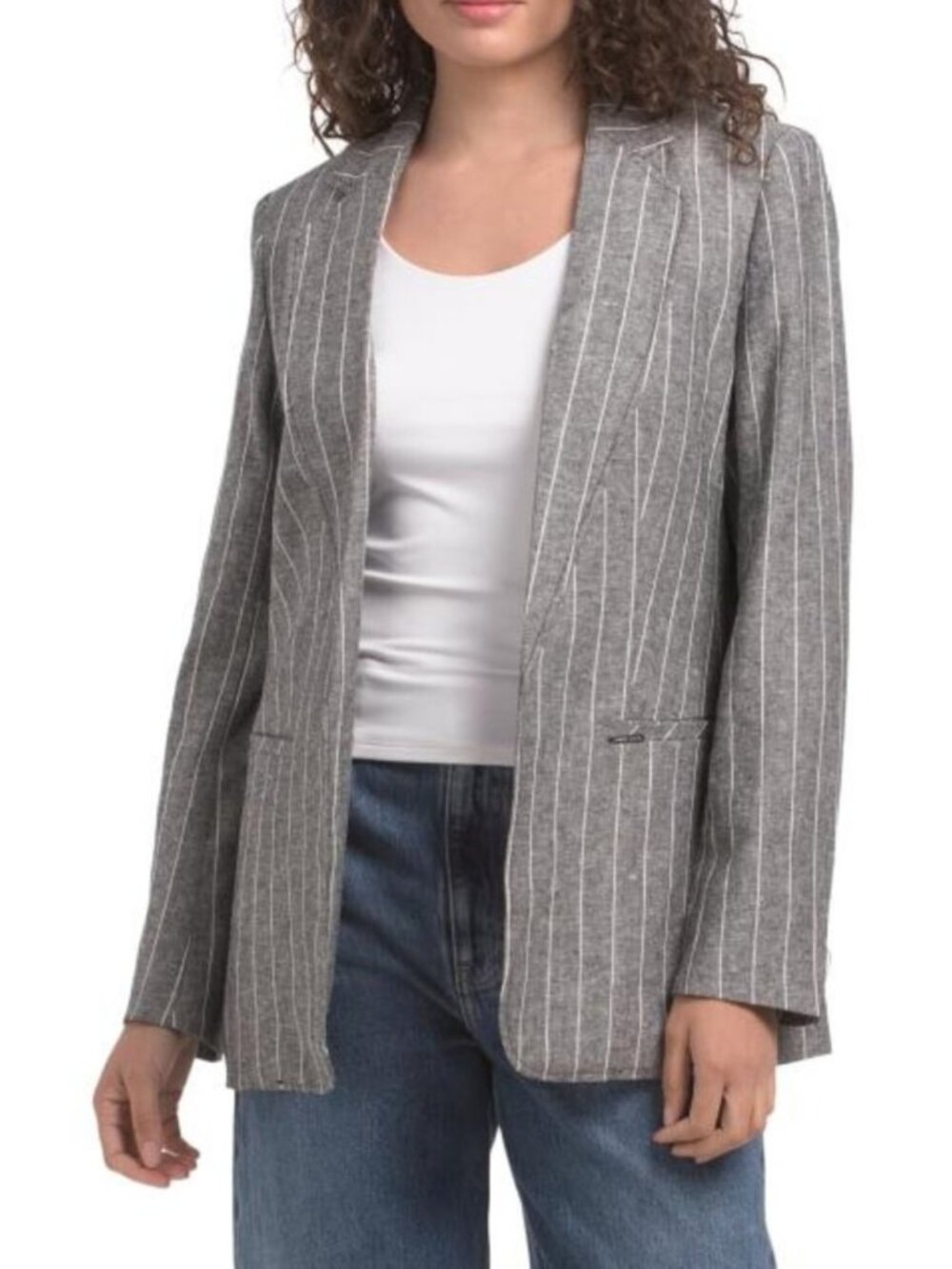 ANNE KLEIN Linen Blend Open Notch Collar Jacket